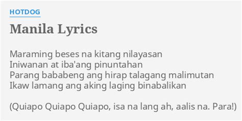 manila lyrics hotdog